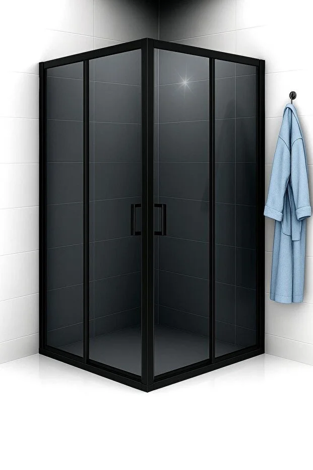 Duşakabin Kare Füme Temperli Cam Elegant Seri Siyah Profil 190 cm